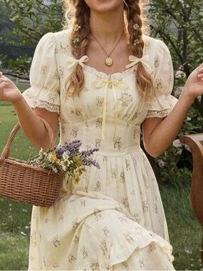 Scarlet Darkness cottagecore dress in yellow L